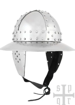 Eisenhut mit Spangen und Wangenklappen, Mittelalter-Helm, 14. Jh., 1,6 mm Stahl