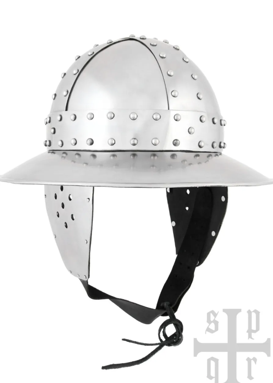 Eisenhut mit Spangen und Wangenklappen, Mittelalter-Helm, 14. Jh., 1,6 mm Stahl