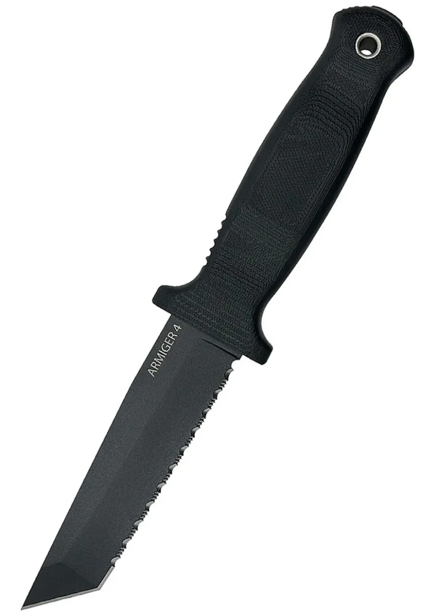 Feststehendes Messer Demko Armiger 4, Tanto, Wellenschliff, Schwarz