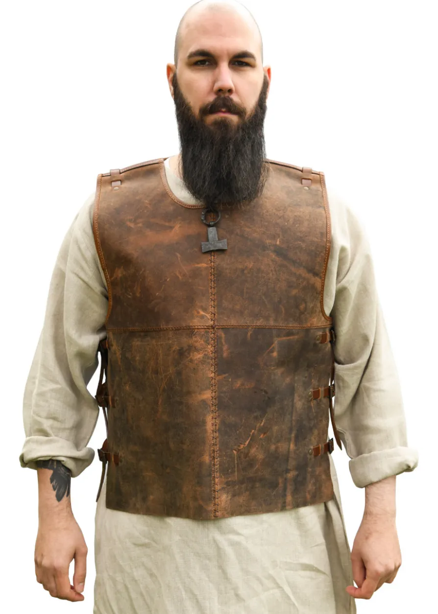 Fettleder Brustpanzer Sindri, braun - Lederrüstung
