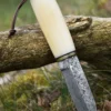 Gebrauchsmesser mit Knochengriff u. Lederscheide, Damaststahl