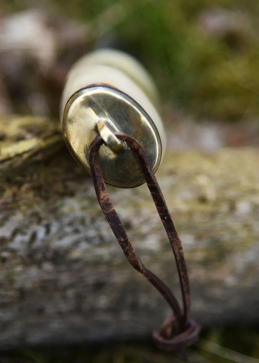 Gebrauchsmesser mit Knochengriff u. Lederscheide, Damaststahl