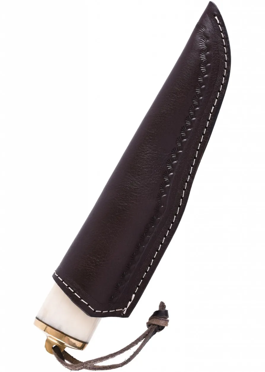 Gebrauchsmesser mit Knochengriff u. Lederscheide