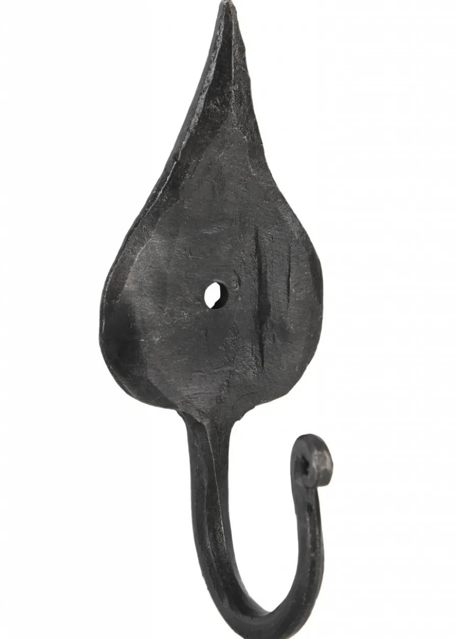 Geschmiedeter Wandhaken mit Blatt, ca. 11 cm hoch