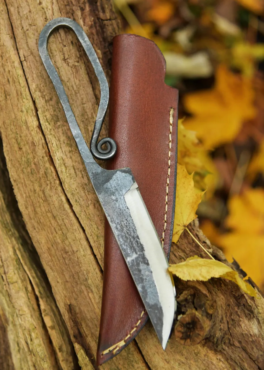 Geschmiedetes Messer, 440er Stahl mit Lederscheide, 22 cm