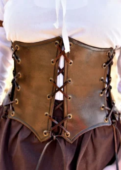 Geschnürte Unterbrust-Corsage aus Leder, braun