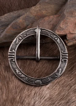 Grosse Runde Mittelalter-Gürtelschnalle aus Messing, vernickelt