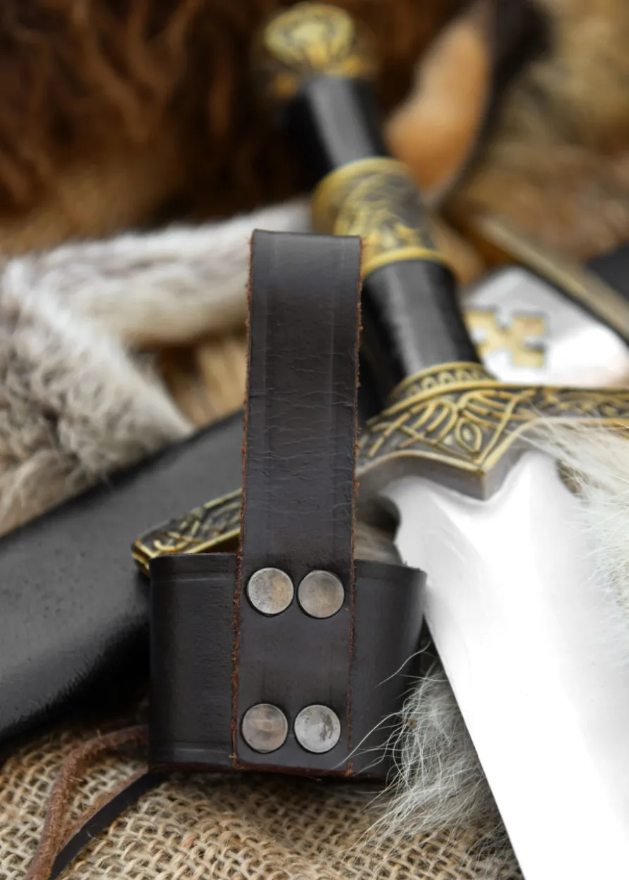 Gürtelhalter für Dolch, aus braunem Leder, Größenverstellbar