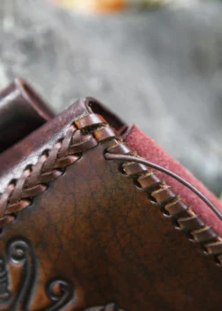 Gürteltasche aus Leder mit Drachen-Prägung, Braun