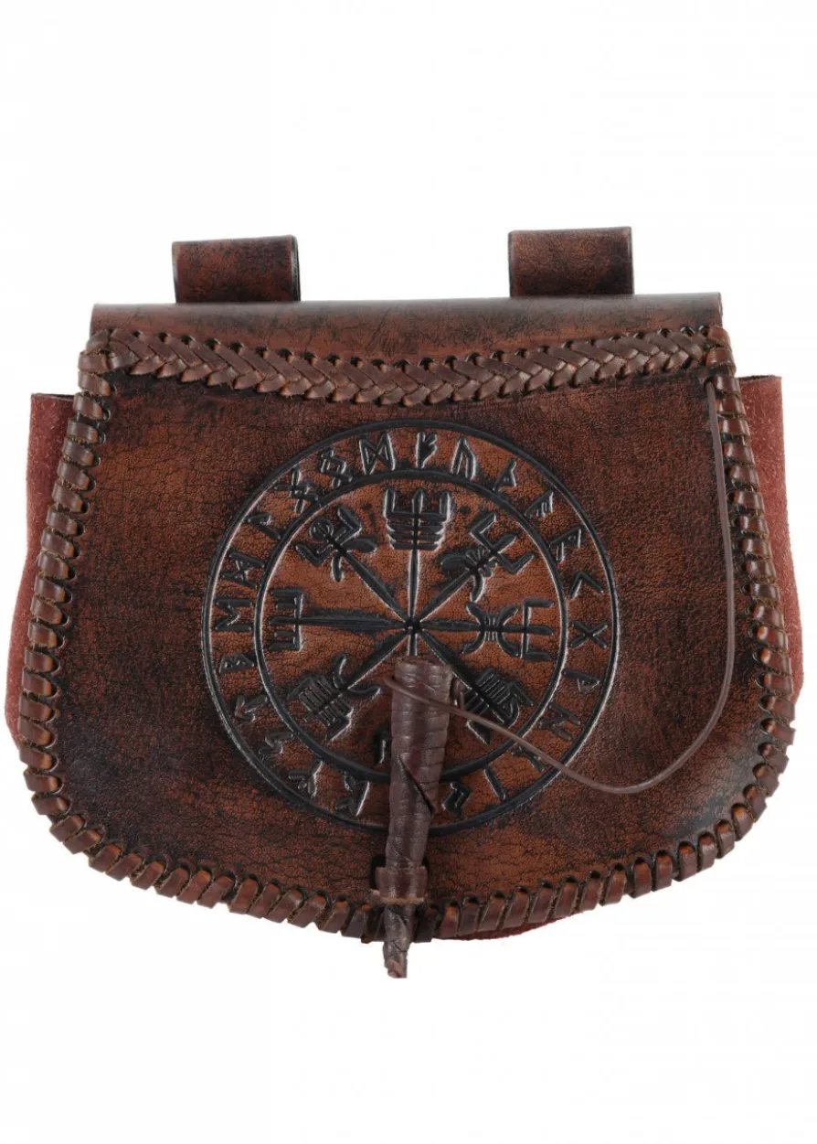 Gürteltasche aus Leder mit Vegvísir-Prägung, Braun
