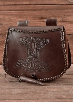 Gürteltasche mit Thorshammer-Prägung, Leder, Braun