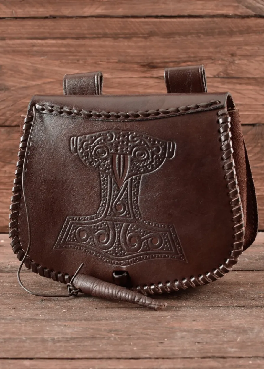Gürteltasche mit Thorshammer-Prägung, Leder, Braun