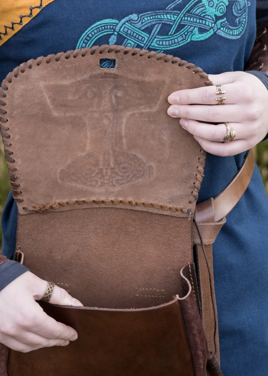 Gürteltasche mit Thorshammer-Prägung, Leder, Braun