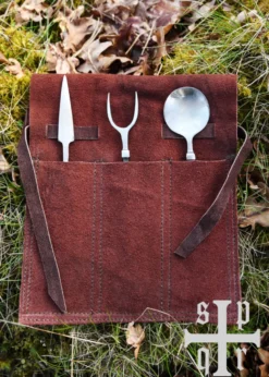 Handgeschmiedetes Mittelalter-Essbesteck, 3-teilig, inkl. Ledertasche