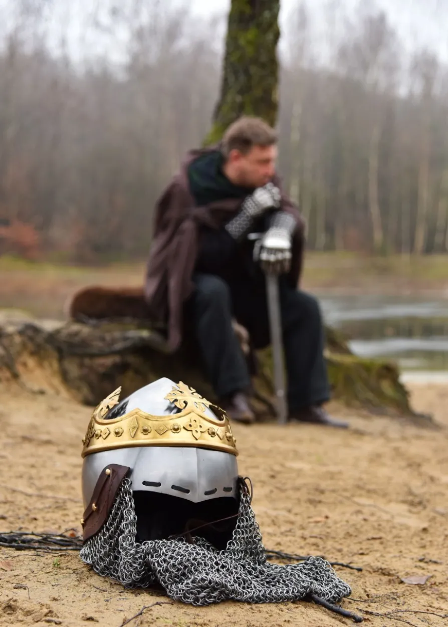 Helm von Robert Bruce, Mittelalter-Beckenhaube mit Brünne, 1,6 mm Stahl