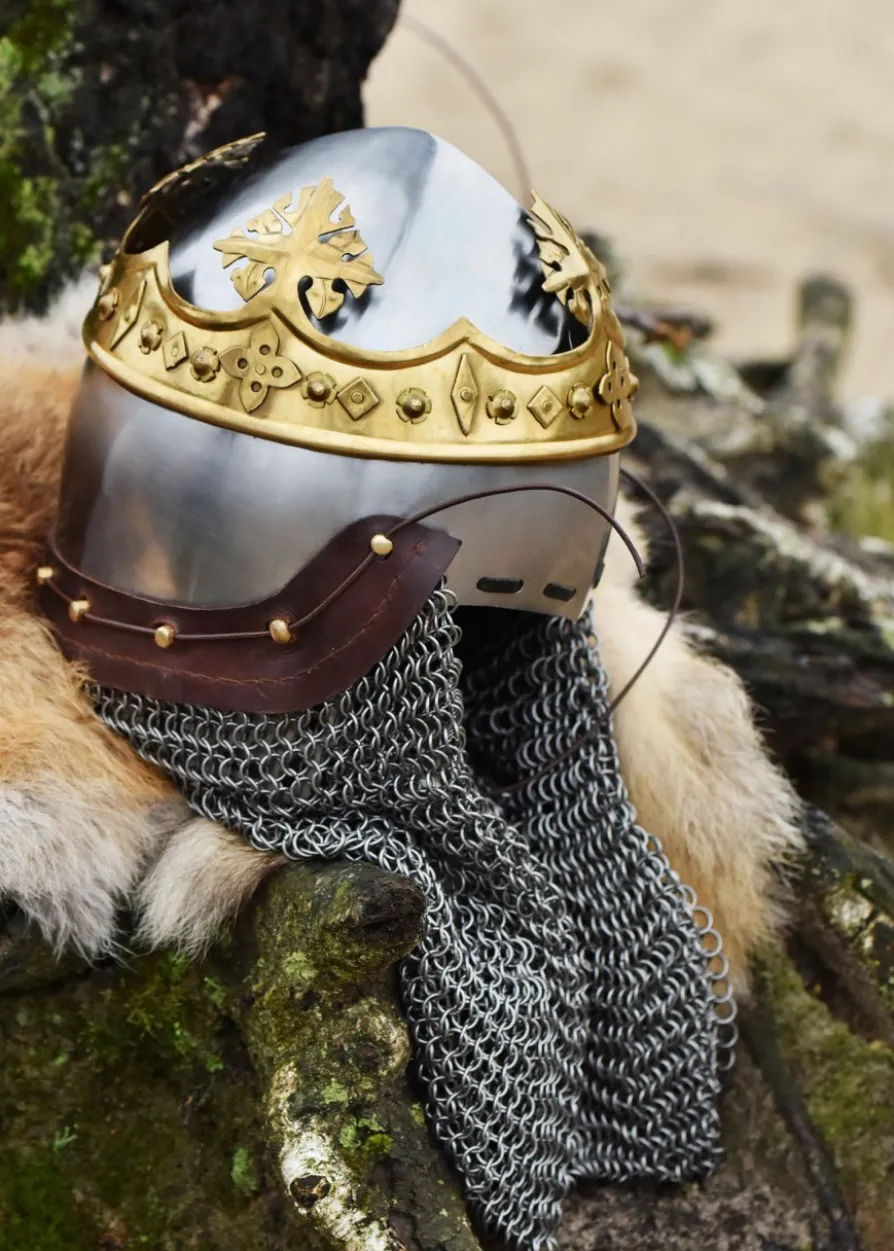 Helm von Robert Bruce, Mittelalter-Beckenhaube mit Brünne, 1,6 mm Stahl