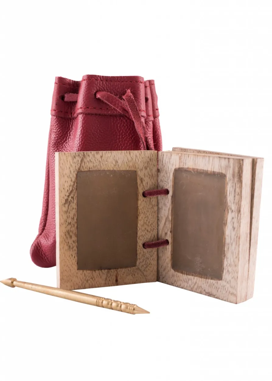 Holz-Wachsbuch mit Messing Stylus und Lederbeutel