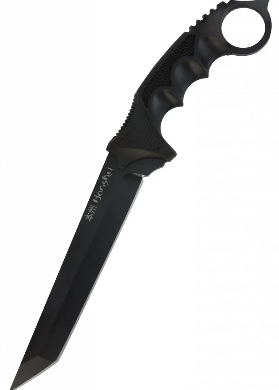 Honshu Aizu Ring Fighter Tanto mit Scheide, schwarz