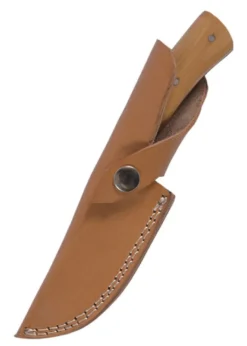 Jagdmesser mit Griff aus Olivenholz, ca.20 cm, Lederscheide,