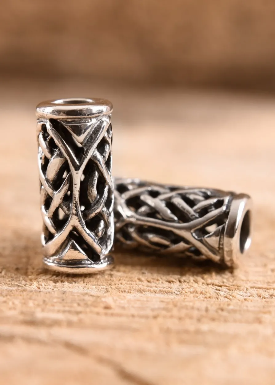 Keltische Bartperle mit Zopfmuster aus Silber