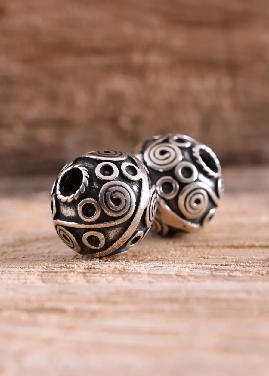 Keltische Bartperle und Lockenperle mit Spiralen aus Silber