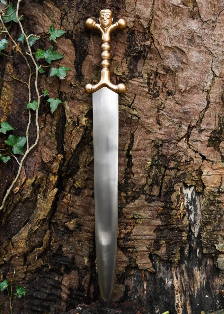 Keltischer Dolch mit Bronzegriff und Lederscheide