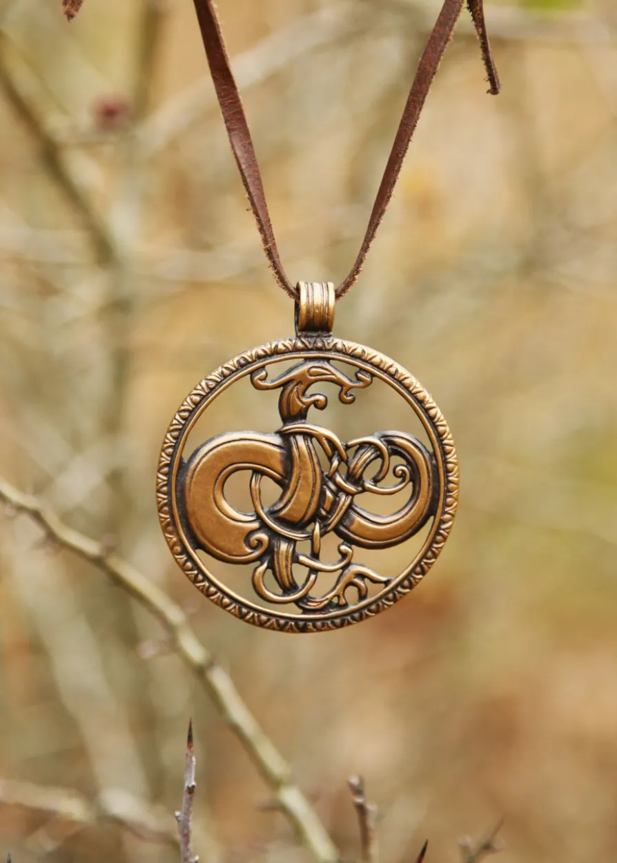 Kettenanhänger, Schmuck-Anhänger aus Bronze, Drache im Urnes-Stil, Wikinger Schmuck