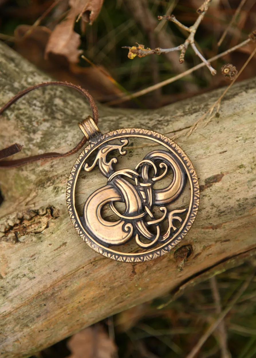 Kettenanhänger, Schmuck-Anhänger aus Bronze, Drache im Urnes-Stil, Wikinger Schmuck
