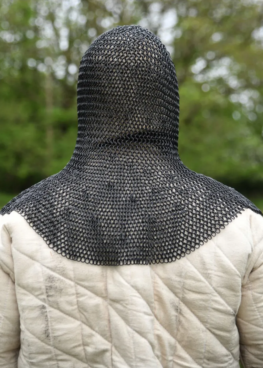 Kettenhaube mit dreieckigem Mundschutz, ID8mm, brüniert