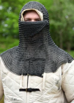 Kettenhaube mit dreieckigem Mundschutz, ID8mm, brüniert
