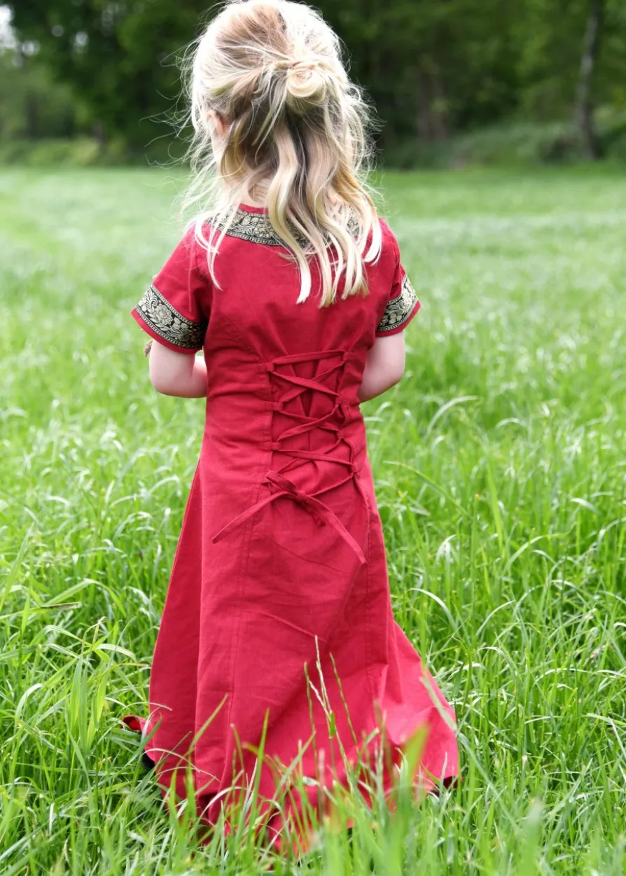 Kinder Mittelalterkleid Eleanor, kurzarm, rot/schwarz