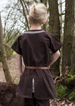Kinder Mittelalter-Tunika Ailrik mit Bordüre, kurzarm, braun