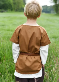 Kinder Mittelalter-Tunika Linus, kurzarm, beigebraun