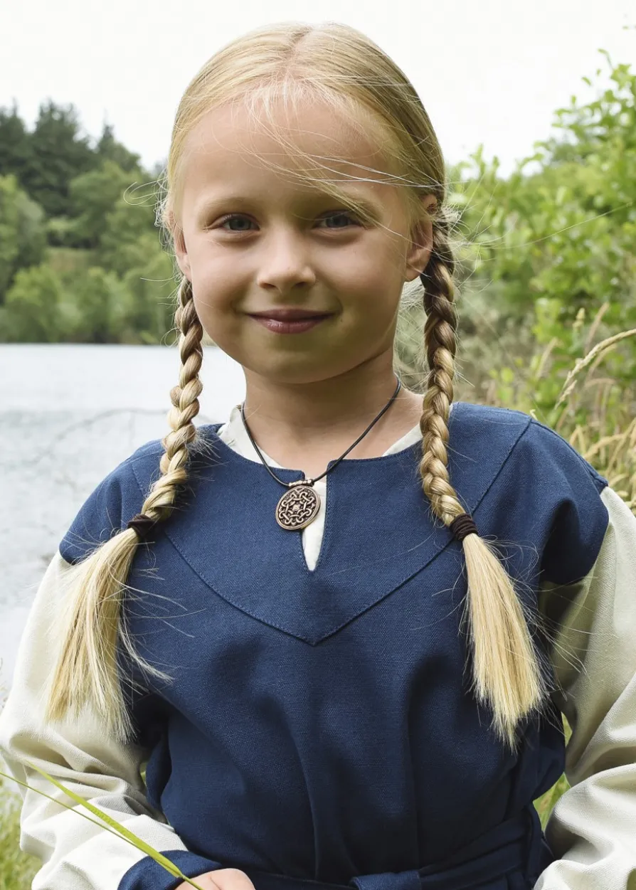 Kinder-Wikingerkleid Solveig, blau/natur