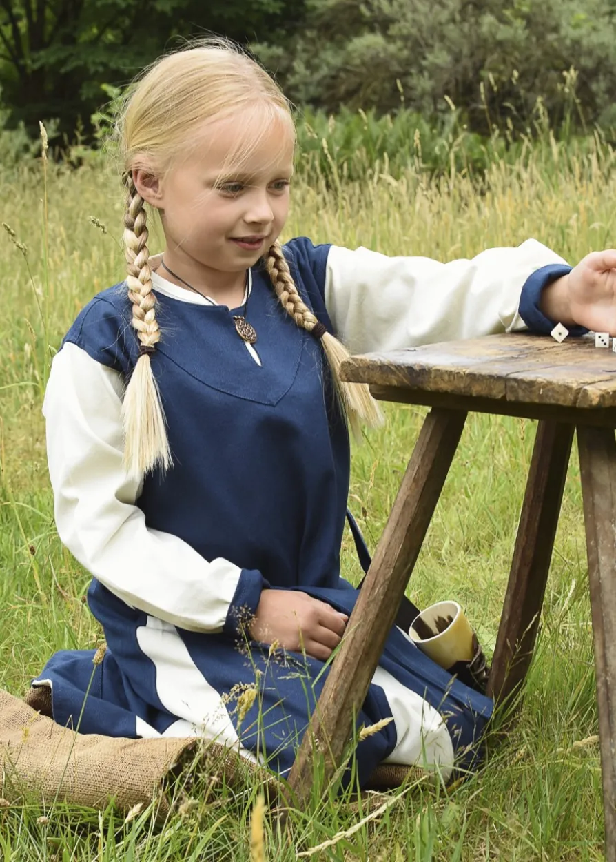 Kinder-Wikingerkleid Solveig, blau/natur