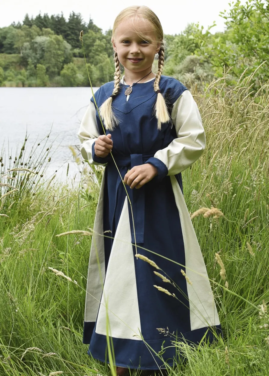 Kinder-Wikingerkleid Solveig, blau/natur