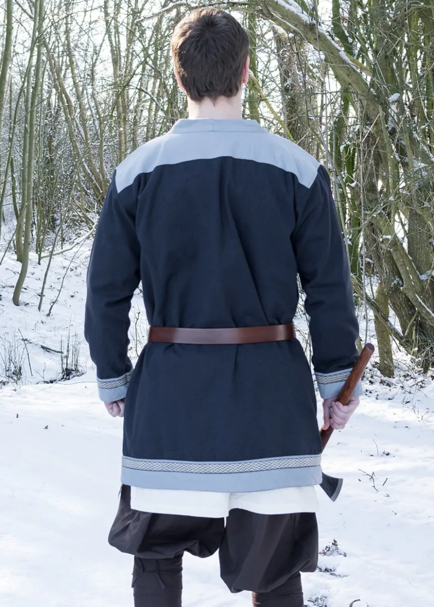 Klappenrock Bjorn, Wikinger-Mantel mit Borte, dunkelblau