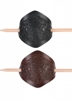Kleine Haarspange aus Leder mit keltischem Motiv & Holzstift
