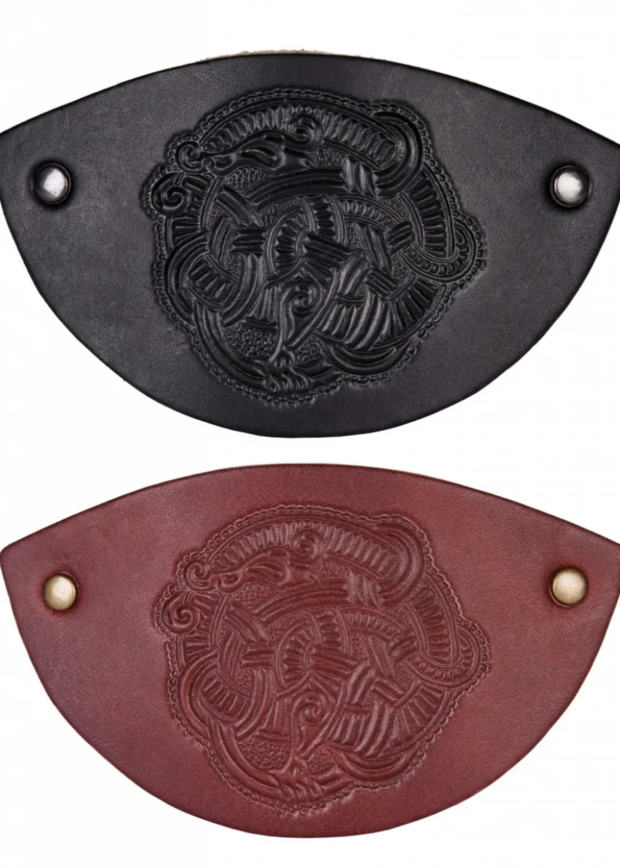 Kleine Haarspange aus Leder mit Wikinger-Motiv & Metall-Clip