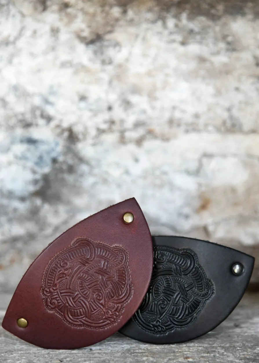Kleine Haarspange aus Leder mit Wikinger-Motiv & Metall-Clip