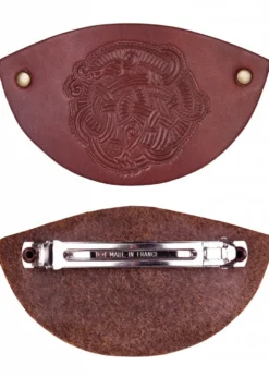 Kleine Haarspange aus Leder mit Wikinger-Motiv & Metall-Clip