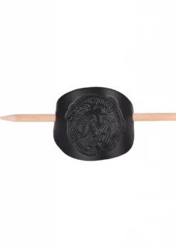 Kleine Haarspange aus Leder mit Wikinger-Motiv & Holzstift