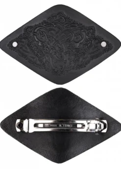Kleine Haarspange aus Leder mit keltischem Motiv & Metall-Clip