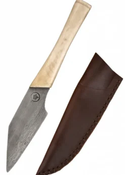 Kleines Saxmesser mit Damastklinge und Scheide
