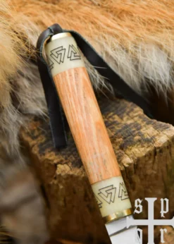 Kleines Wikinger-Messer Birka, Karbonstahl, Holz-/Knochengriff mit Valknut-Motiv