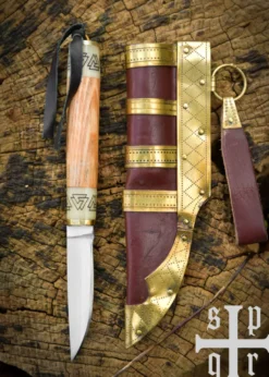 Kleines Wikinger-Messer Birka, Karbonstahl, Holz-/Knochengriff mit Valknut-Motiv