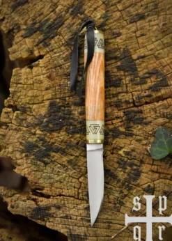 Kleines Wikinger-Messer Birka, Karbonstahl, Holz-/Knochengriff mit Valknut-Motiv