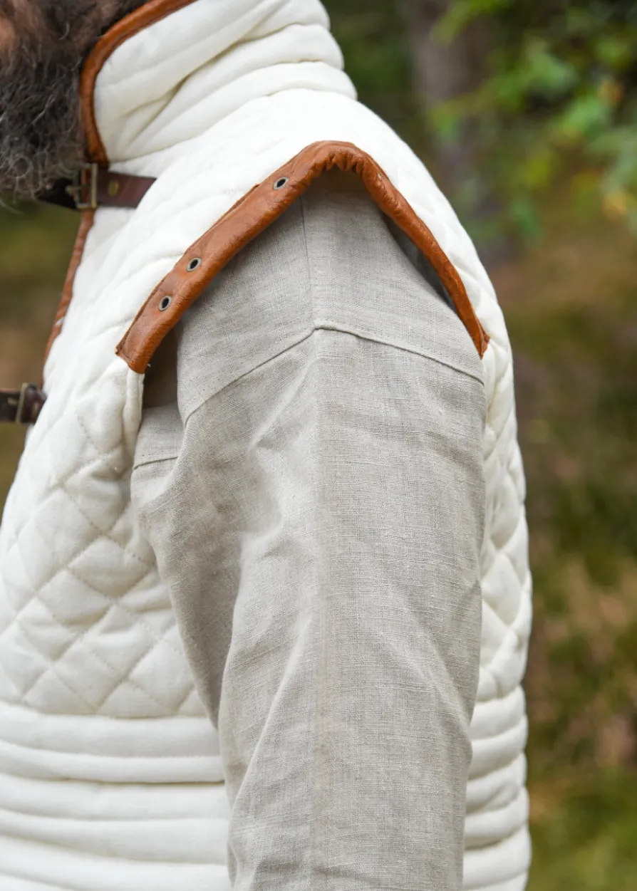 Langer Gambeson mit abnehmbaren Ärmeln und Leder, natur-braun