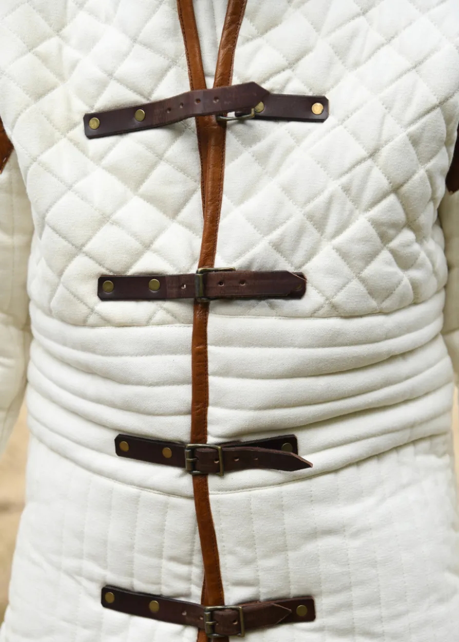 Langer Gambeson mit abnehmbaren Ärmeln und Leder, natur-braun