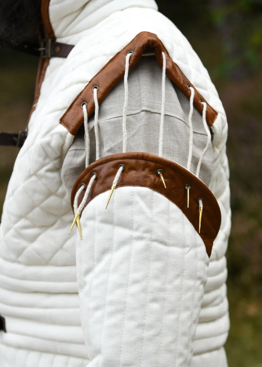 Langer Gambeson mit abnehmbaren Ärmeln und Leder, natur-braun